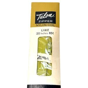 Vintage Talon Zipper Nylon Coil 20 inch Lime Green Zephyr Deadstock